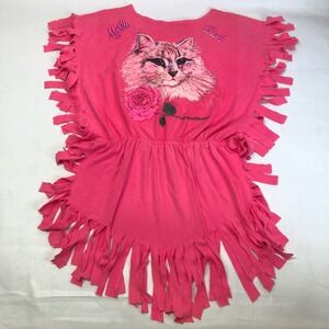 Vintage Myrtle Beach Cat Rose Graphic Fringe Poncho Swim Cover Up OS USA Made‎